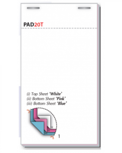 3” x 5½” (4½” tear out) 76mm x 140mm (114mm tear out) Triplicate NCR Restaurant Pad Boxed 20 Pads - PAD20T-20