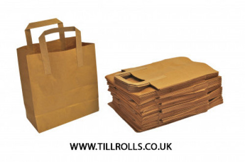 8.5" X 4.5" X 10" (215 x 115 x 250mm) Brown Kraft Carrier Bag External Tape Handle - 304456