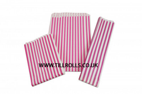 7" x 9" (175 x 230mm) Pink Candy Stripe Bags Strung - 301420S