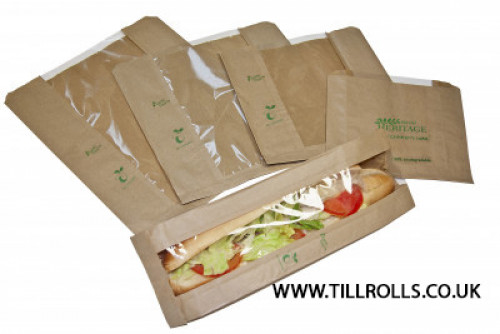 10" x 10" (250 x 250mm) Brown Kraft / PLA Heritage Degradable Window Bags - 303292P